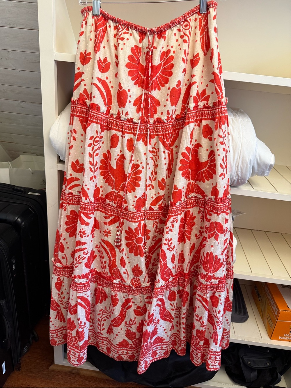 Farm Rio Red and Cream Tiered Floral Maxi Skirt - Women's